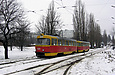 Tatra-T3SU #641-642 22-го маршрута на проспекте Тракторостроителей следует в Салтовское депо