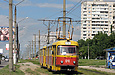 Tatra-T3SU #641-642 22-го маршрута на проспекте Тракторостроителей возле остановки "Сады". Трамвай следует нулевым рейсом из Салтовского депо