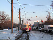 Tatra-T3SU #643 16-го маршрута покидает однопутный участок на улице Веринской