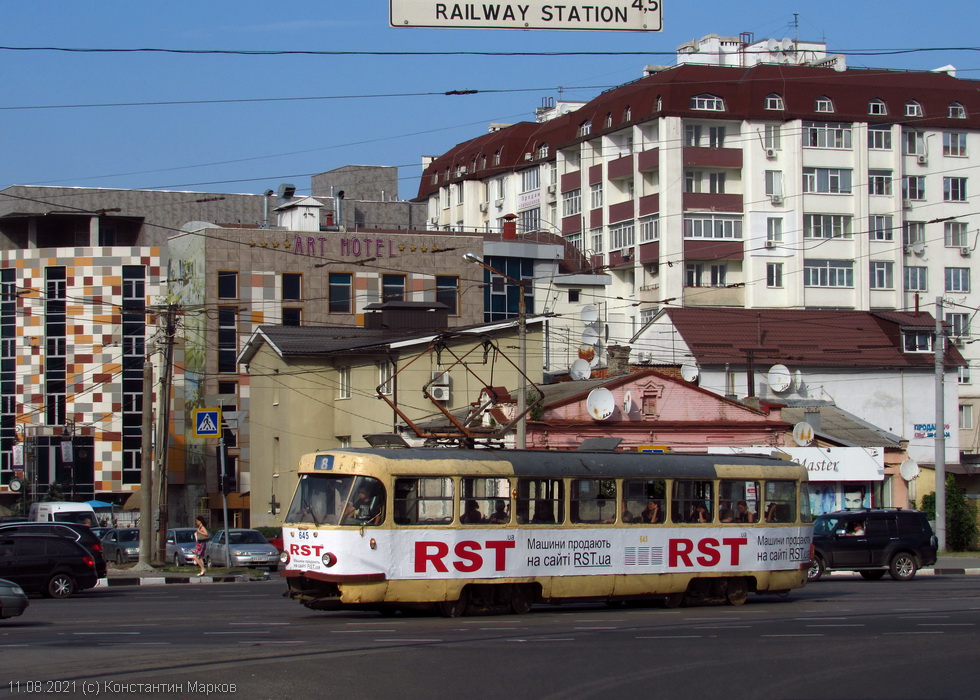 Tatra-T3SU #645 8-го маршрута на Московском проспекте возле станции метро "Защитников Украины"