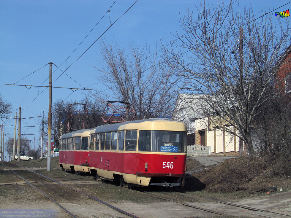 Tatra-T3SU #645-646 23-го маршрута на проспекте Тракторостроителей в районе улицы Петрозаводской