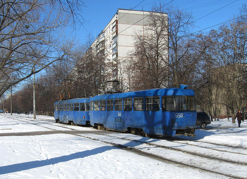 Tatra-T3SU #649-650 26-го маршрута на Салтовском шоссе возле дома номер 141