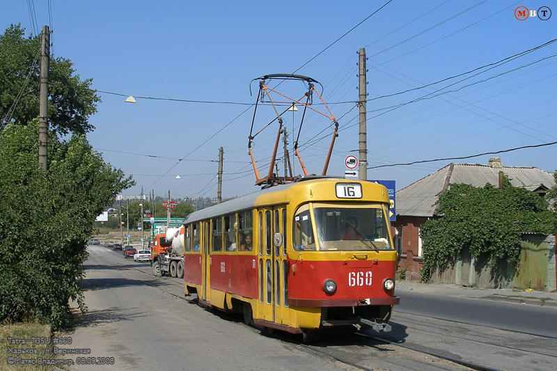 Tatra-T3SU #660 16-го маршрута на улице Веринской