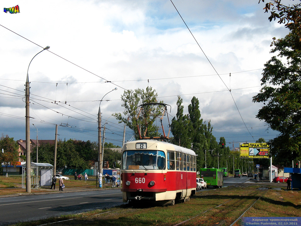 Tatra-T3SU #660 8-го маршрута на проспекте Героев Сталинграда за поворотом с улицы Морозова