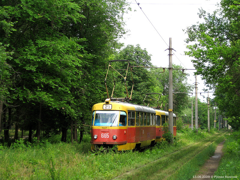 Tatra-T3SU #665-666 23-го маршрута на Московском проспекте в районе остановки "станция "Лосево"