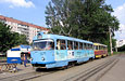 Tatra-T3SU #671-672 26-го маршрута на улице Героев Труда в районе остановки "Салтовский рынок"
