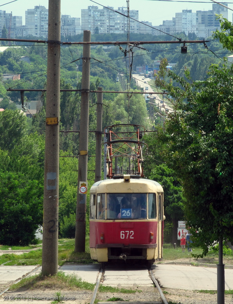 Tatra-T3SU #671-672 26-го маршрута на проспекте Тракторостроителей