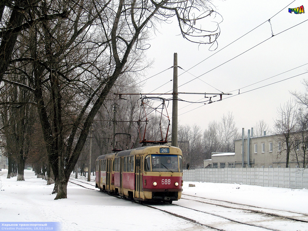 Tatra-T3SU #688-689 26-го маршрута на Московском проспекте между станцией метро "Индустриальная" и улицей 12-го Апреля