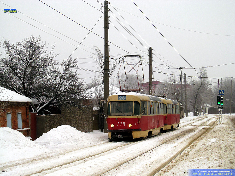 Tatra-T3SU #774-745 26-го маршрута на улице Матюшенко возле улицы Прорезной
