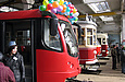 Четыре разных поколения харьковских трамваев: Т3-ВПА, вагон "Х" # 100, Tatra-T3SU # 3010 и МТВ-82 # 055