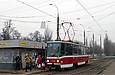 Tatra-T6A5 #4556 8-го маршрута на улице Академика Павлова перед отправлением от остановки "Сабурова дача"