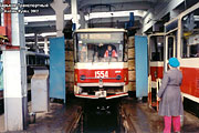 Tatra-T6B5 #1554 на участке мойки вагонов в Коминтерновском трамвайном депо