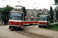 Tatra-T6B5 #1557-1558 и #1565 5-го маршрута на конечной станции "Проспект Гагарина"
