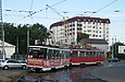 Tatra-T6B5 #4531-4532 5-го маршрута поворачивает с Московского проспекта на площадь Восстания следуя нулевым рейсом из депо