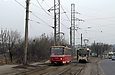 Tatra-T6B5 #4541 27-го маршрута и КТМ-19КТ #3103 6-го маршрута на улице Веринской в районе улицы Моисеевской
