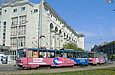 Tatra-T6B5 #4549-4550 5-го маршрута поворачивает с площади Розы Люксембург на Пролетарскую площадь