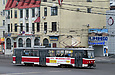 Tatra-T6B5 #4555 5-го маршрута поворачивает с улицы Евгения Котляра на улицу Полтавский шлях
