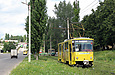 Tatra-T6B5 #4569 5-го маршрута на проспекте Тракторостроителей следует нулевым рейсом из Салтовского депо