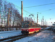 Tatra-T6B5 #4573 маршрута 16-А на однопутном участке по улице Веринской