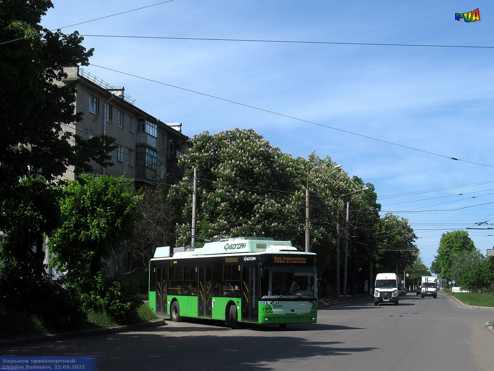 Богдан-Т70117 #2648 3-го маршрута поворачивает с улицы Танкопия на бульвар Богдана Хмельницкого