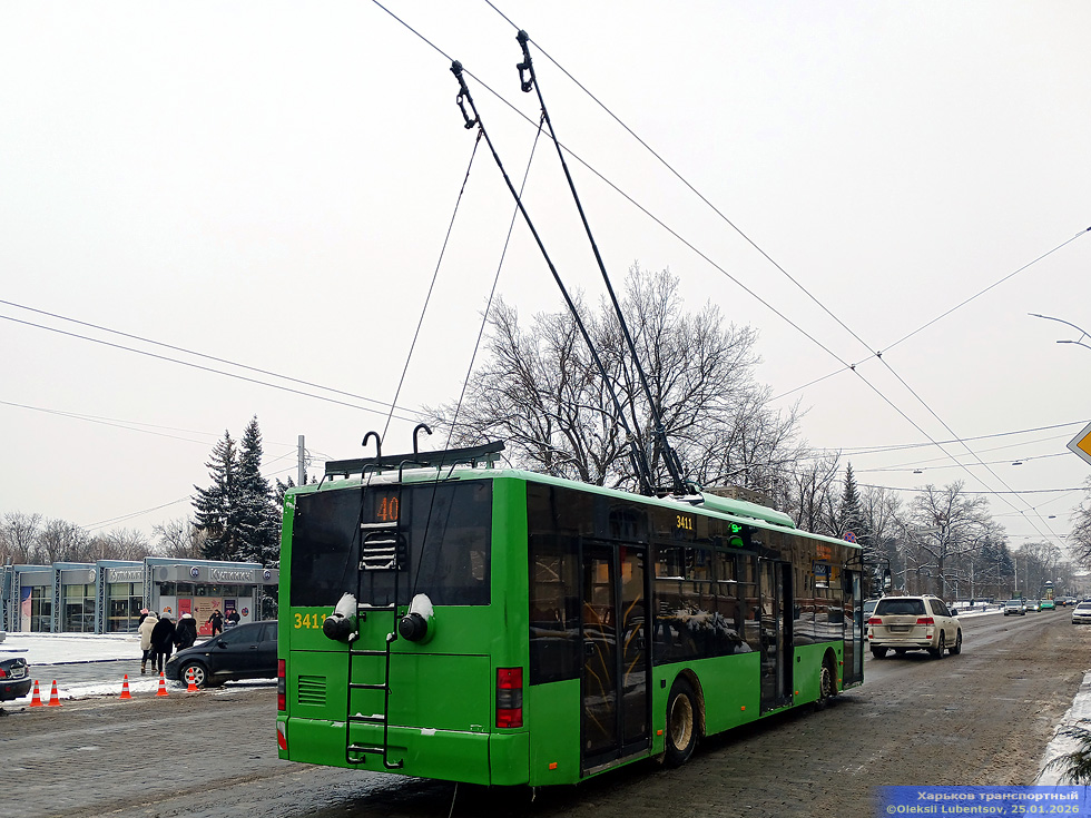 ЛАЗ-Е183А1 #3411 40-го маршрута на улице Сумской возле улицы Жен-мироносиц