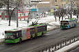 ЛАЗ-Е301D1 #2209 и ЛАЗ-Е183А1 #2108 3-го маршрута на проспекте Гагарина возле железнодорожного путепровода