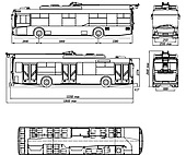 Габаритный чертеж и планировка салона троллейбуса PTS 12