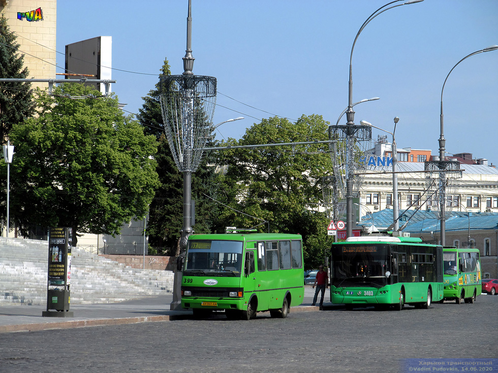 БАЗ-А079.14 гос.# AX0865AA 97-го маршрута на площади Свободы возле станции метро "Госпром"