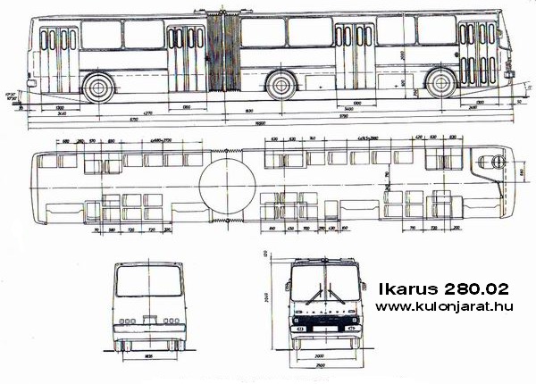 Габаритный чертеж автобуса Ikarus-280.02