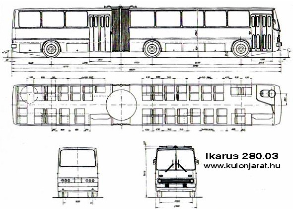 Габаритный чертеж автобуса Ikarus-280.03