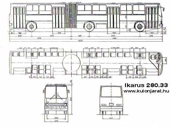 Габаритный чертеж автобуса Ikarus-280.33