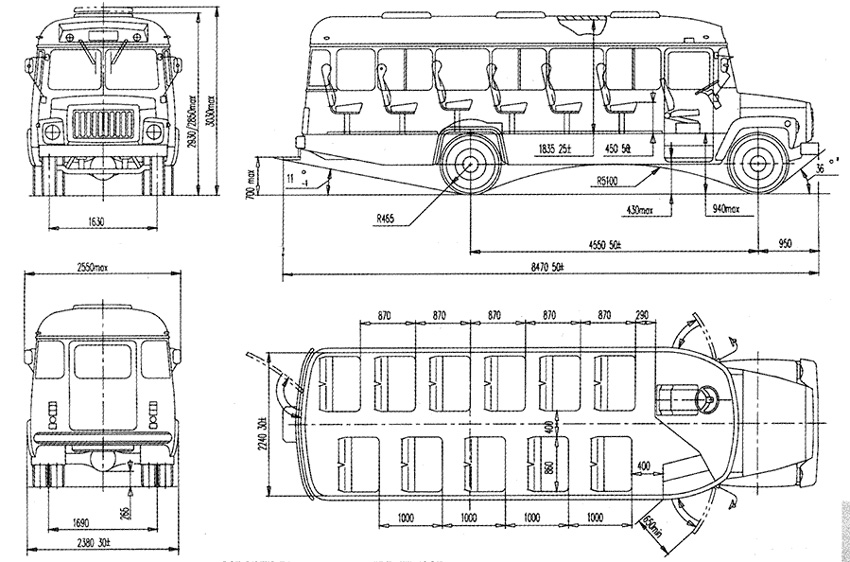 Габаритный чертеж автобуса КАвЗ-39765