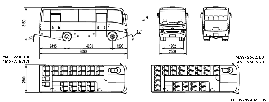 Габаритный чертеж автобуса МАЗ-256