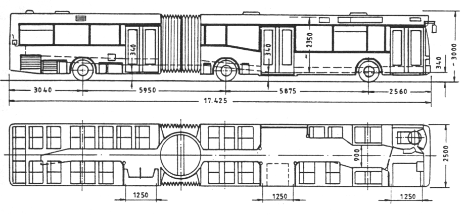 Габаритный чертеж автобуса Neoplan N4021NF