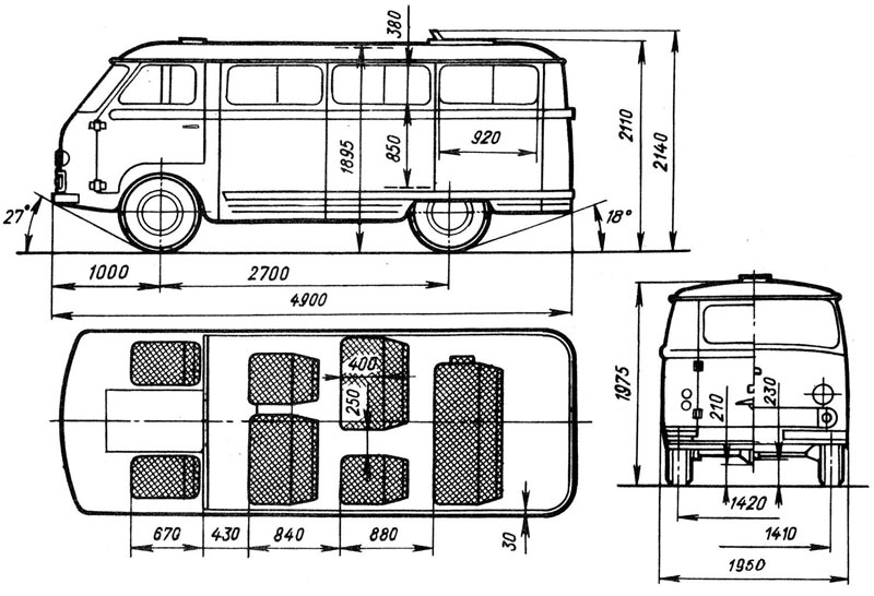 Габаритный чертеж микроавтобуса РАФ-977ДМ