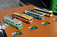 Модели исторических троллейбусов на выставке на площади Свободы в честь Дня рождения харьковского троллейбуса