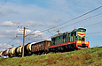 ЧМЭ3-1307 с грузовым поездом на перегоне Основа - Терновое