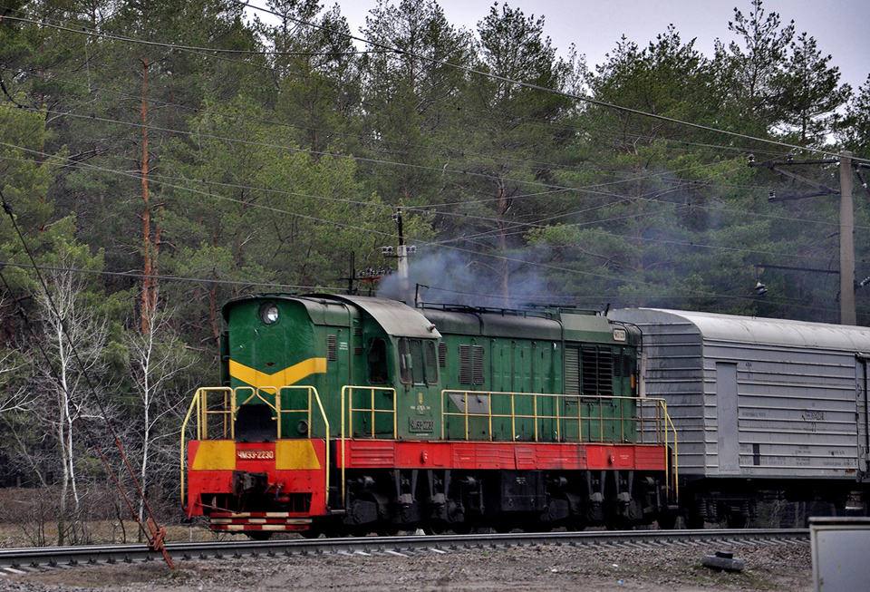ЧМЭ3-2230 с грузовым поездом в районе о.п. Удянская