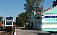 620М-001 у пассажирской платформы станции Ахтырка перед отправкой по маршруту Ахтырка - Кириковка - Смородино
