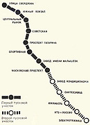 Схема первой очереди Харьковского метрополитена, 1975 год