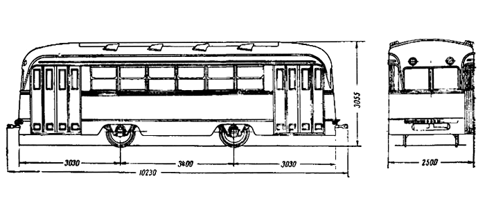 Габаритне креслення трамвайного вагона КТП-1