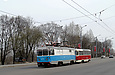 ВТП-3 с вагоном Tatra-T3SUCS #701 на буксире на Московском проспекте спускается с Корсиковского путепровода