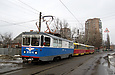 ВТП-4+Tatra-T3SU #471+Tatra-T3SU #395 на улице Октябрьской революции на подъезде к Октябрьскому трамвайному депо