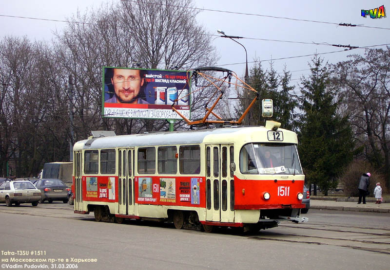 Tatra-T3SU #1511 на Московском проспекте в районе остановки "Улица Тарасовская"