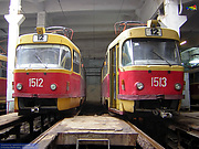 Tatra-T3SU #1512 и #1513 в цеху Коминтерновского трамвайного депо