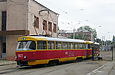 Tatra-T3SU #1827-1828 6-го маршрута выезжает из Коминтерновского трамвайного депо на улицу Молодой Гвардии