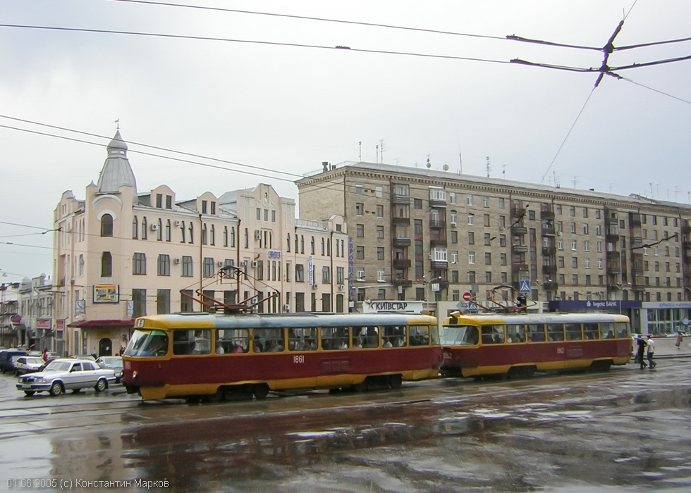 Tatra-T3SU #1861-1862 6-го маршрута на площади Розы Люксембург