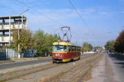 Tatra-T3SU #1879 8-го маршрута на улице Морозова следует от остановки "Улица Матросова" к остановке "Улица Костычева"