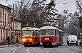 Tatra-T3SU #3003-3004 и #3023-3024 3-го маршрута на улице Грековской в районе Ващенковского переулка