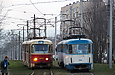 Tatra-T3SU #3003-3004 и Tatra-T3A #4045-4046 3-го маршрута на улице Полтавский Шлях возле станции метро "Холодная Гора"
